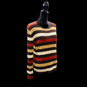 Vintage Y2K Glitter Striped Brown Orange Gold Long Sleeve Blouse XL